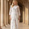 White Schiffli Kurta with Colorful Floral Embroidery