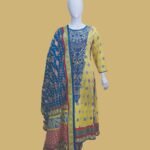 Yellow & Royal Blue Printed Lawn Suit – Festive Edition