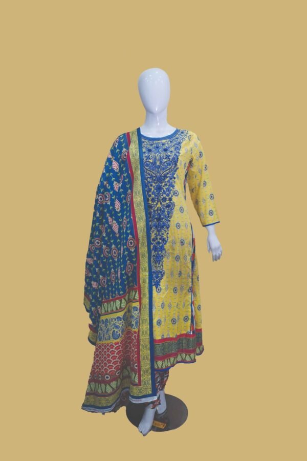 Yellow & Royal Blue Printed Lawn Suit – Festive Edition