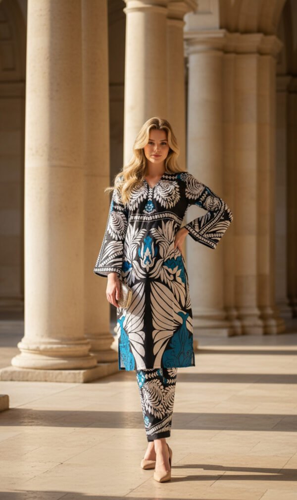 Azure Elegance Blue & Black Silk
