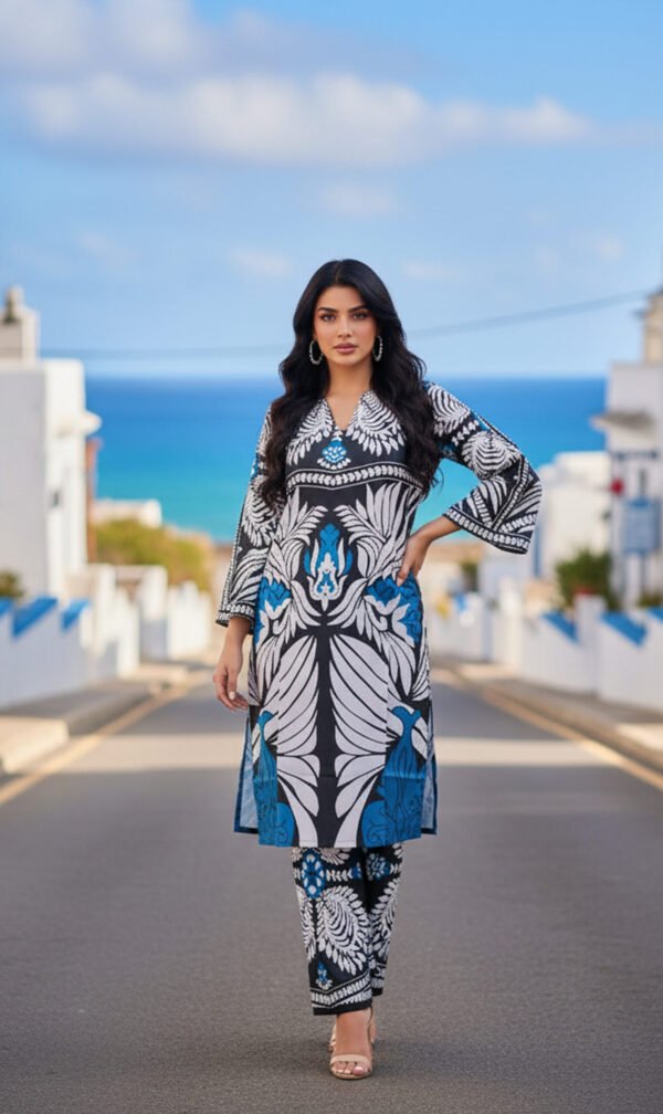 Azure Elegance Blue & Black Silk