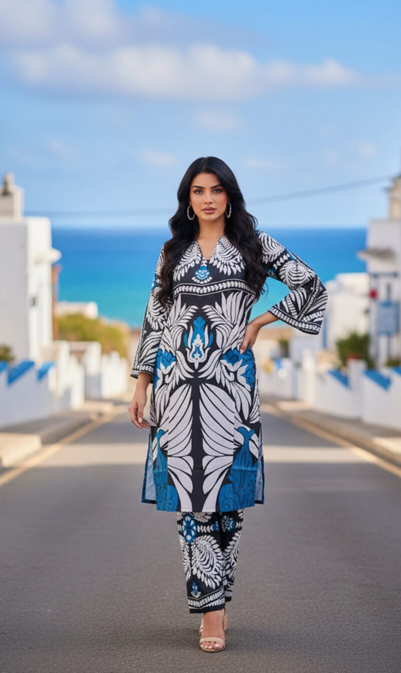 Azure Elegance Blue & Black Silk