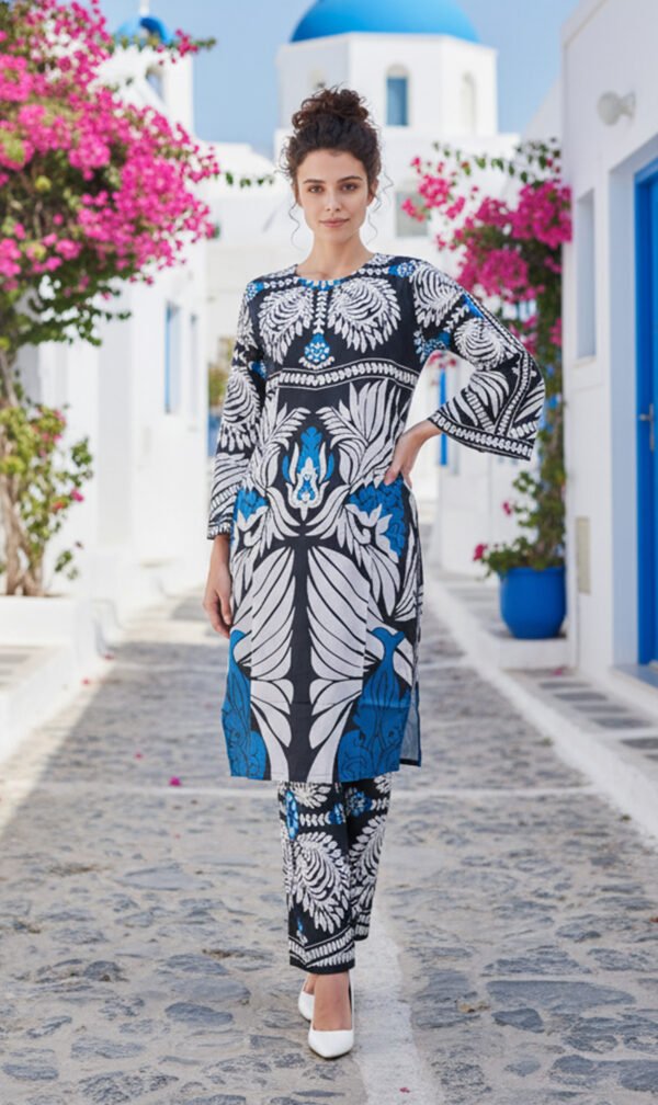 Azure Elegance Blue & Black Silk