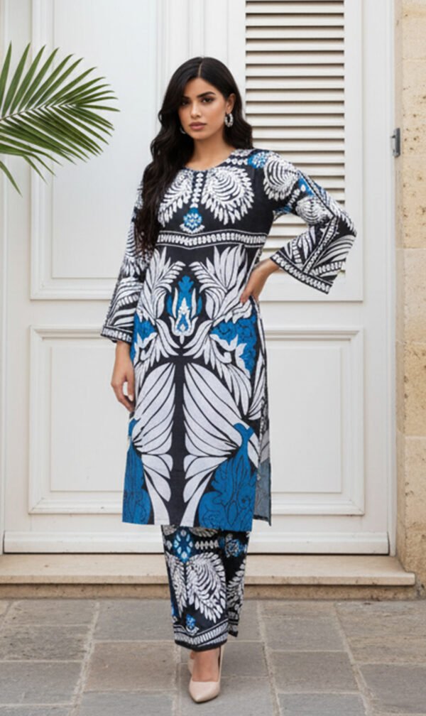 Azure Elegance Blue & Black Silk