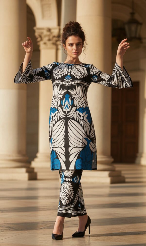 Azure Elegance Blue & Black Silk