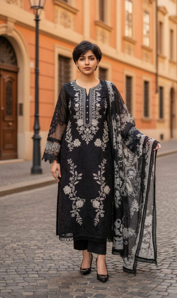 Black Luxe with Ivory Embroidery