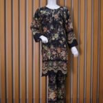 Black Vintage Floral Kurta Set