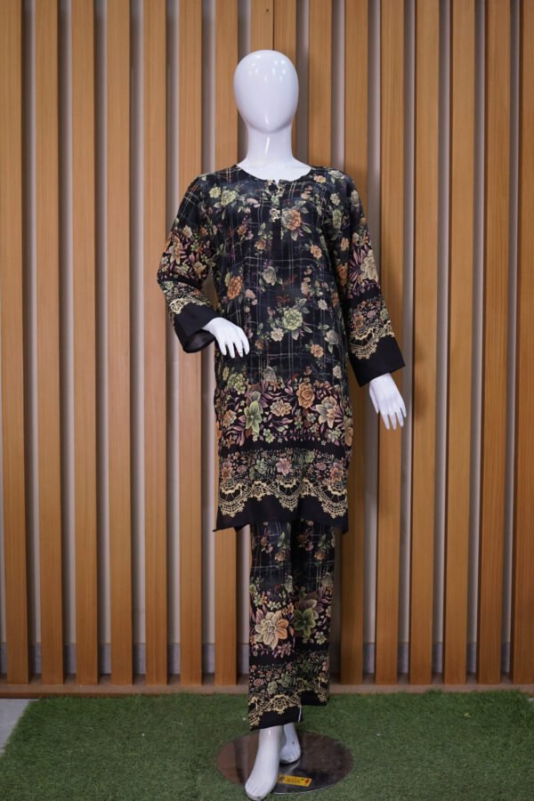 Black Vintage Floral Kurta Set