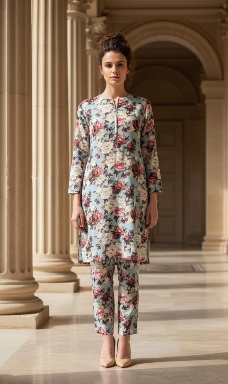 Blossom Mist Elegant Floral Charm on Sky Blue