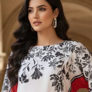 Crimson Bloom Silk Outfit