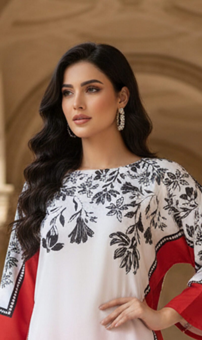 Crimson Bloom Silk Outfit