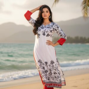 Crimson Bloom Silk Outfit