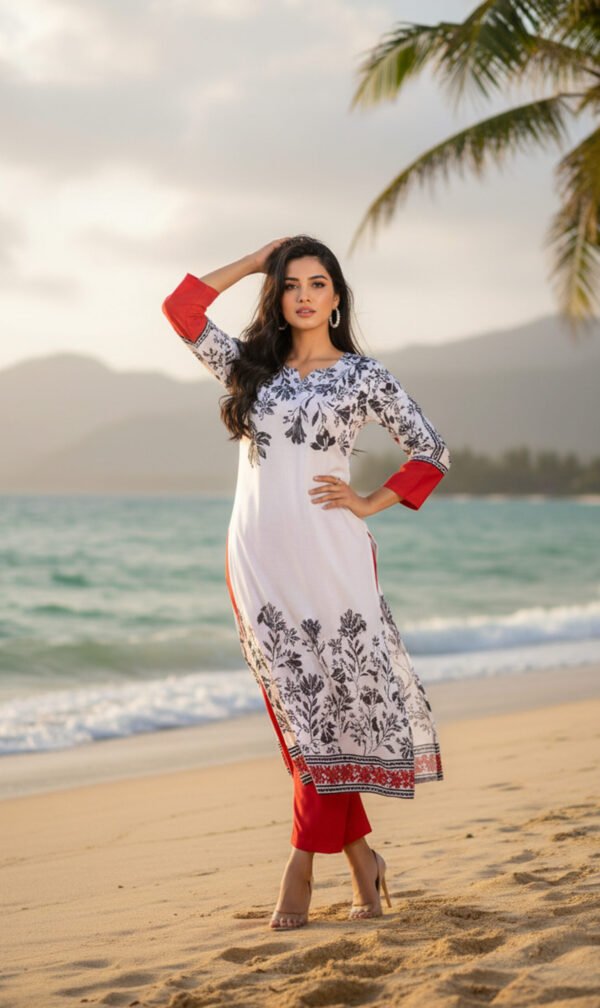 Crimson Bloom Silk Outfit
