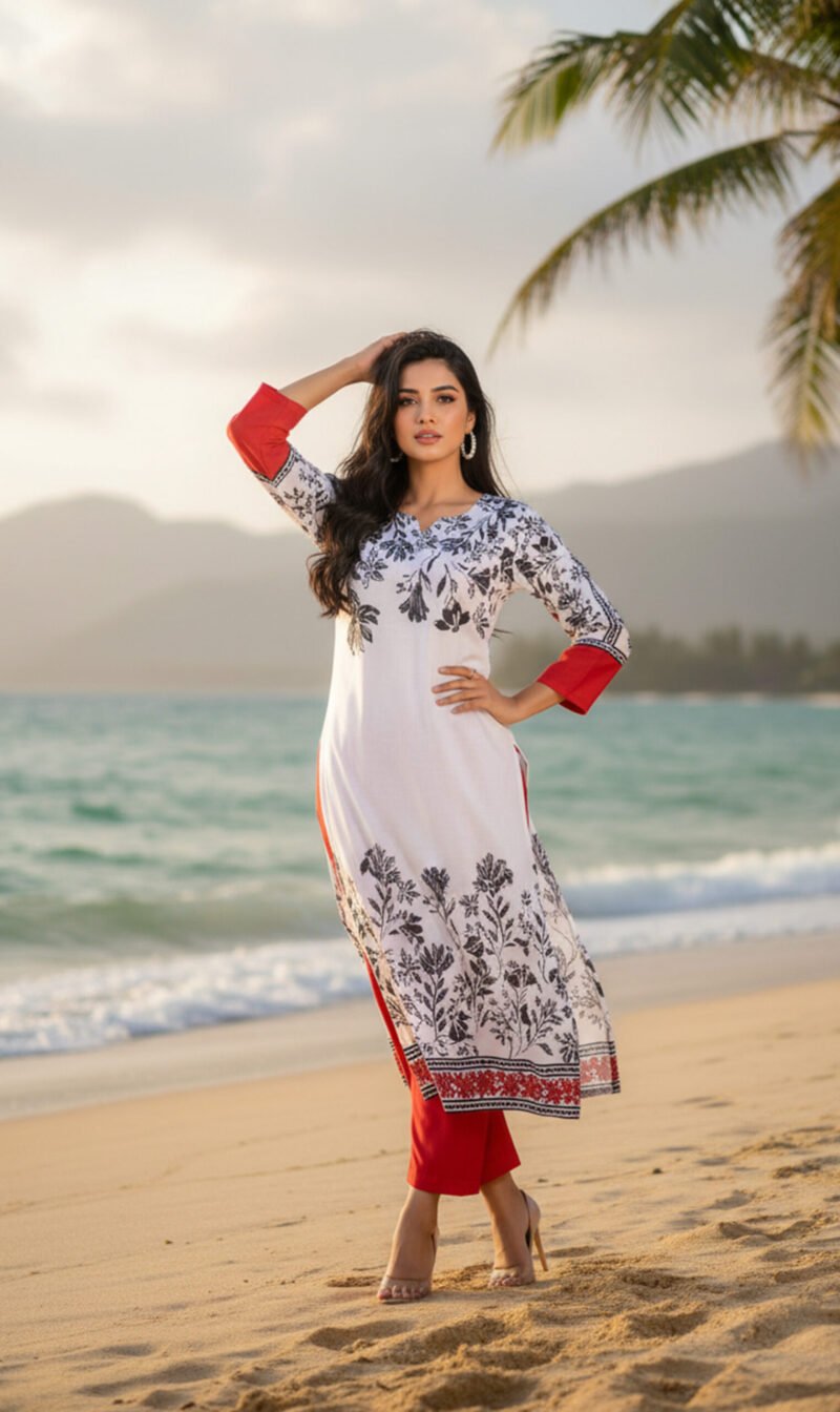 Crimson Bloom Silk Outfit