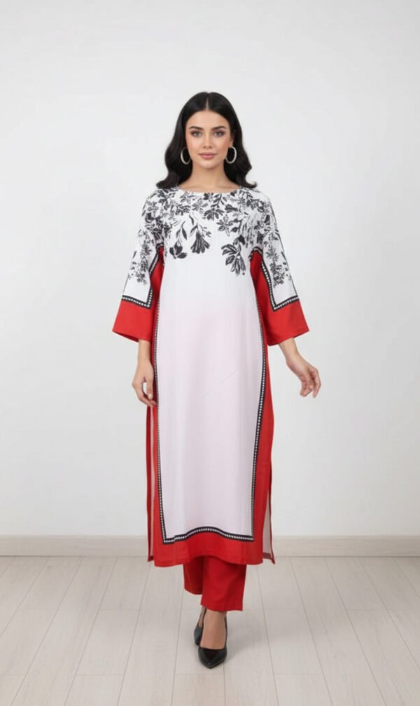 Crimson Bloom Silk Outfit