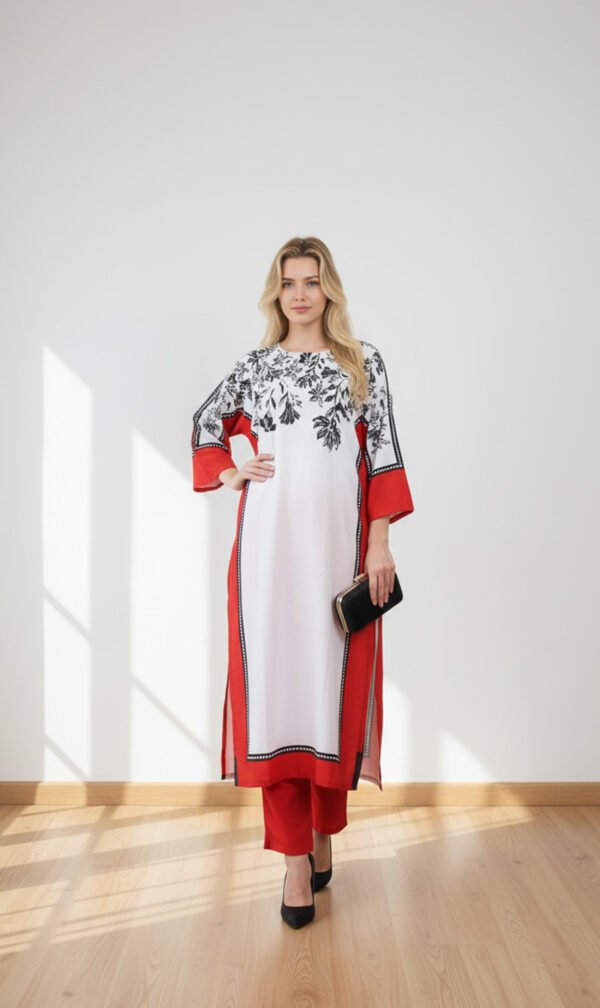 Crimson Bloom Silk Outfit