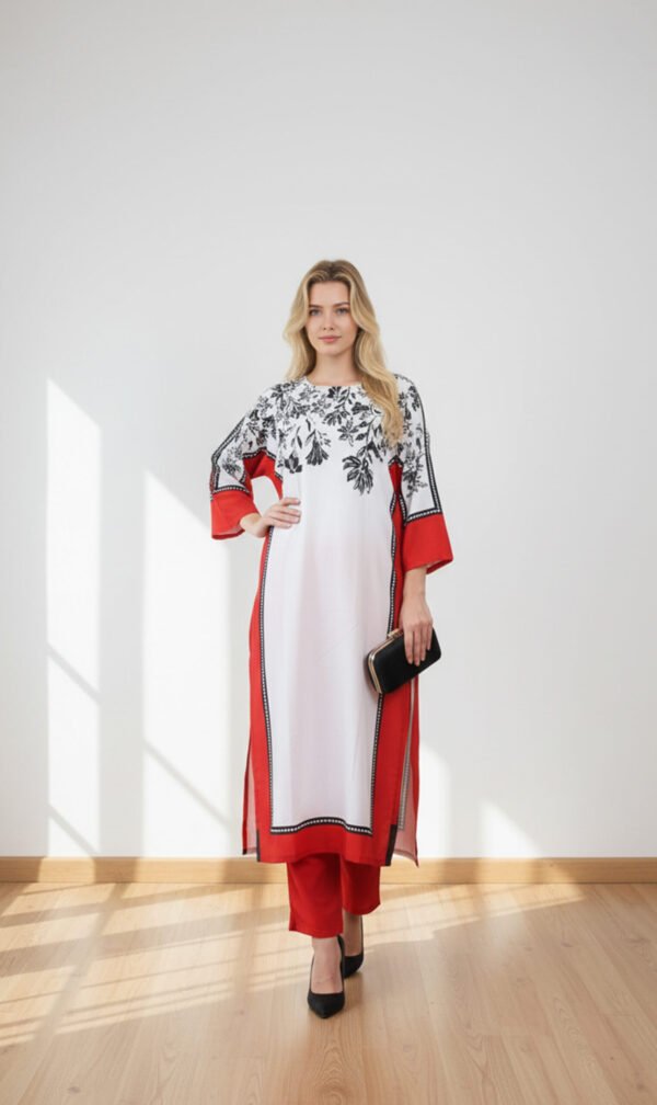 Crimson Bloom Silk Outfit