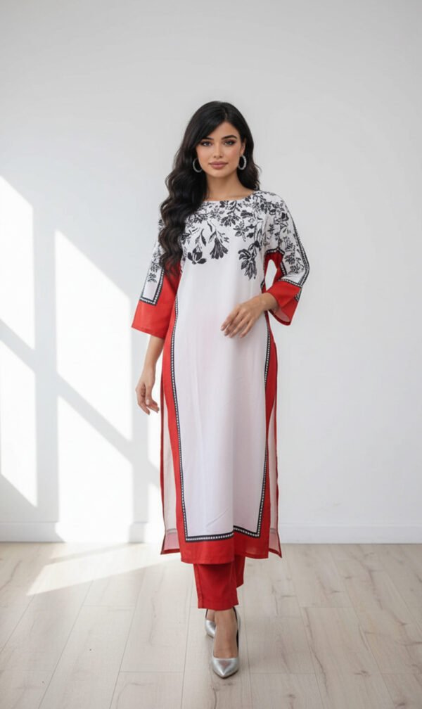 Crimson Bloom Silk Outfit