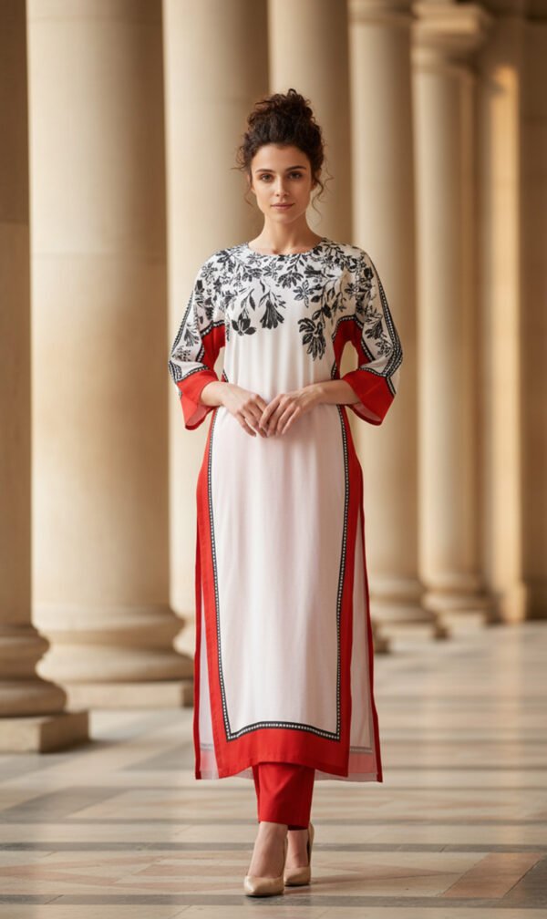 Crimson Bloom Silk Outfit