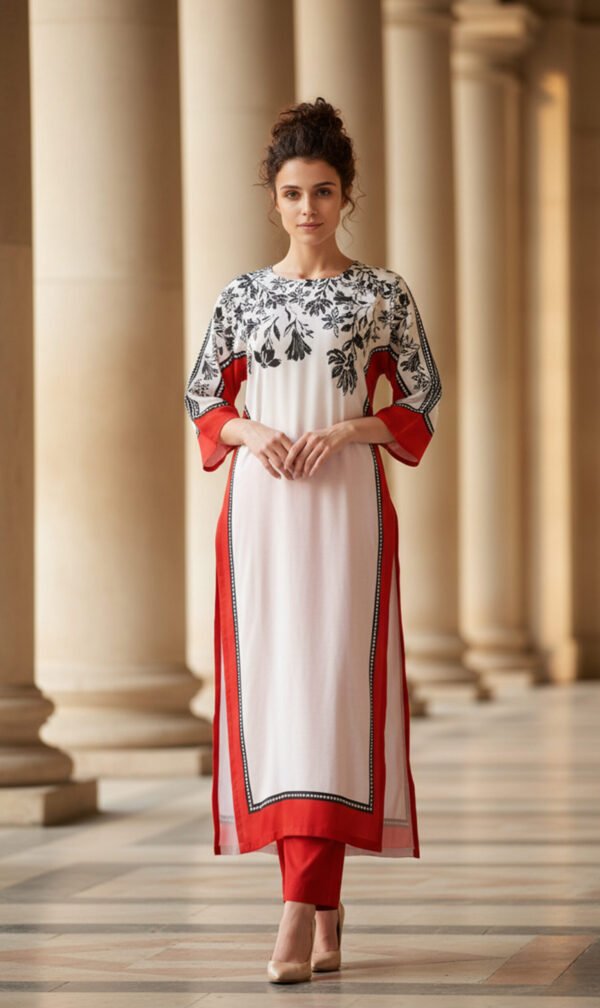 Crimson Bloom Silk Outfit