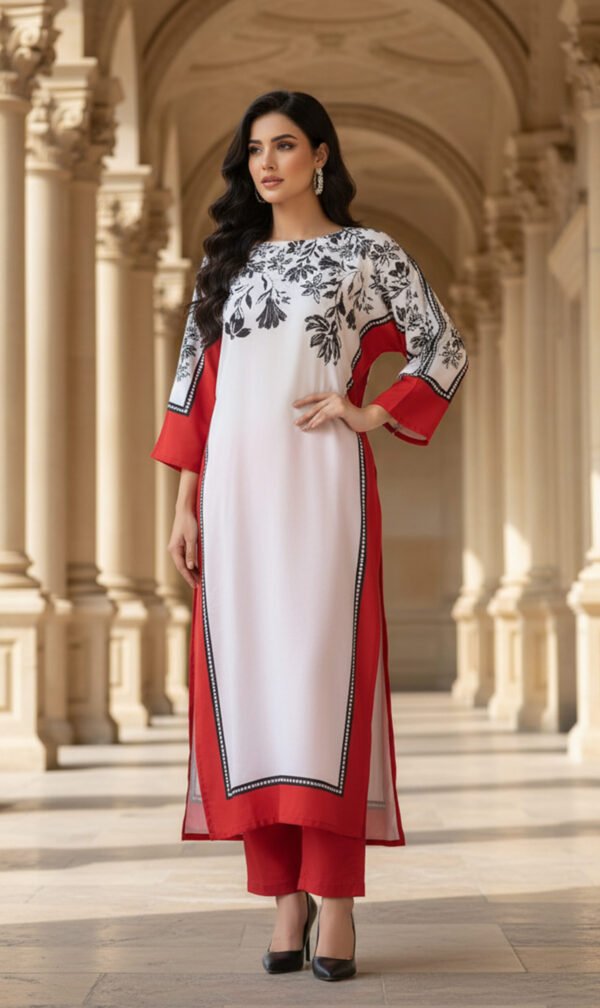 Crimson Bloom Silk Outfit
