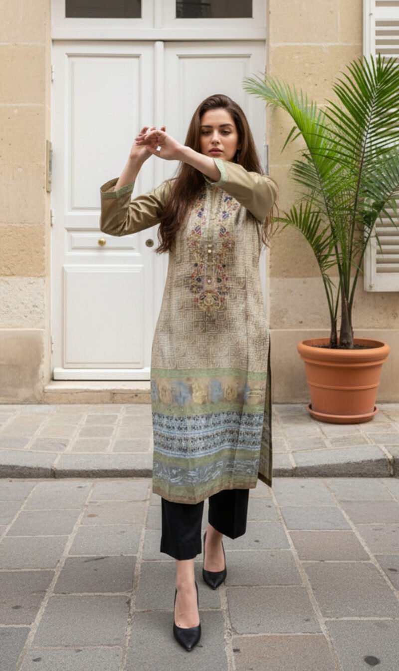 Elegant Beige Ensemble with Subtle Embroidery