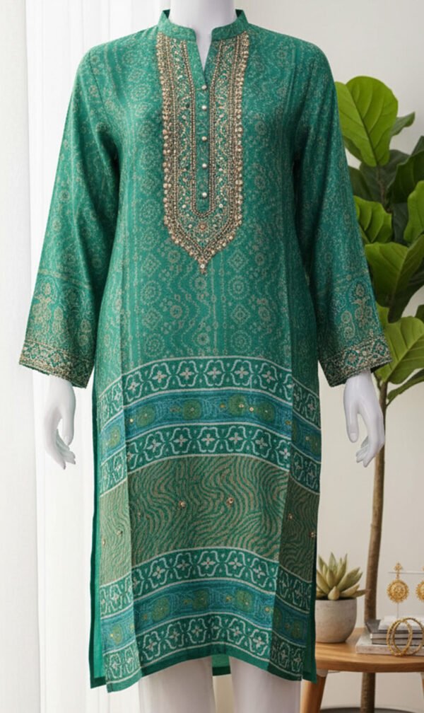Emerald Grace Printed Silk Outfit