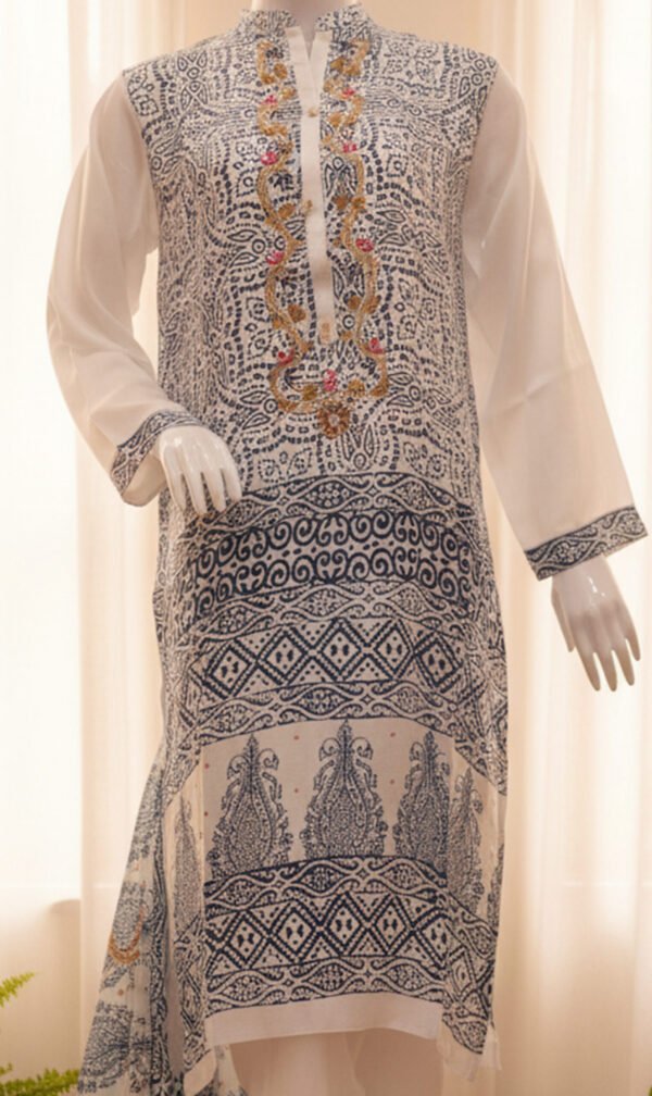 Ivory & Navy Printed Elegance