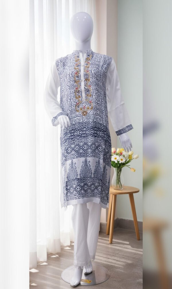 Ivory & Navy Printed Elegance