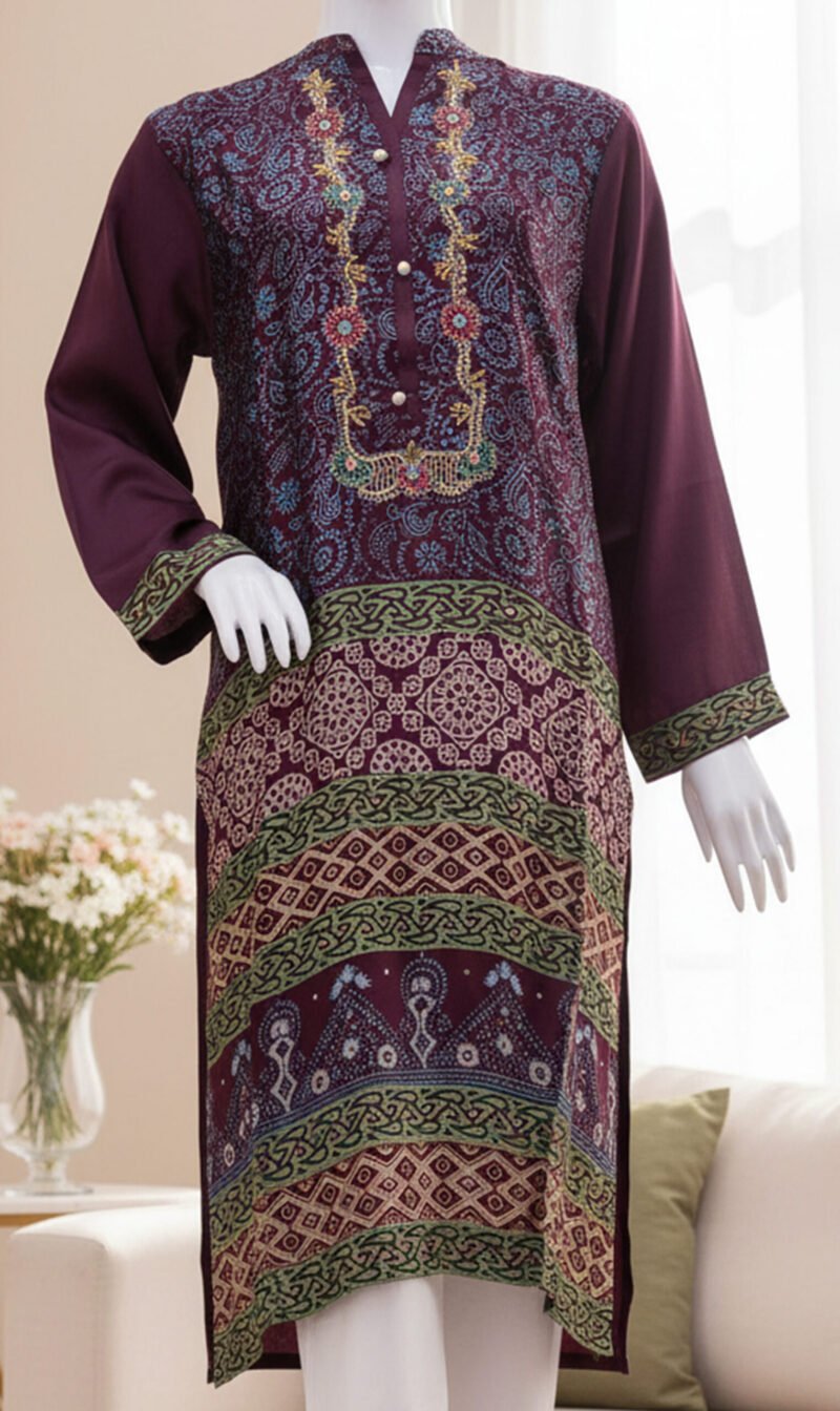Maroon Charm Printed Silk Outfit