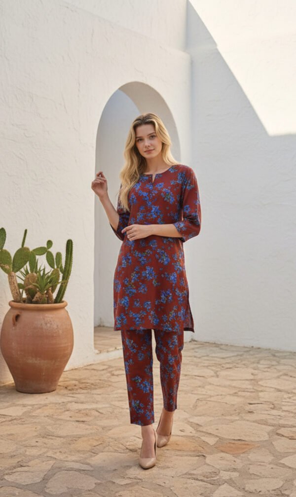 Maroon Floral Printed Kurta Set