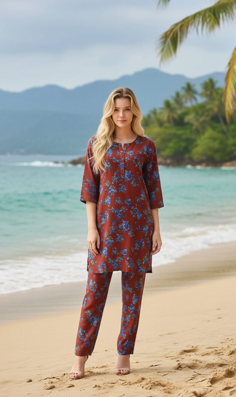 Maroon Floral Printed Kurta Set