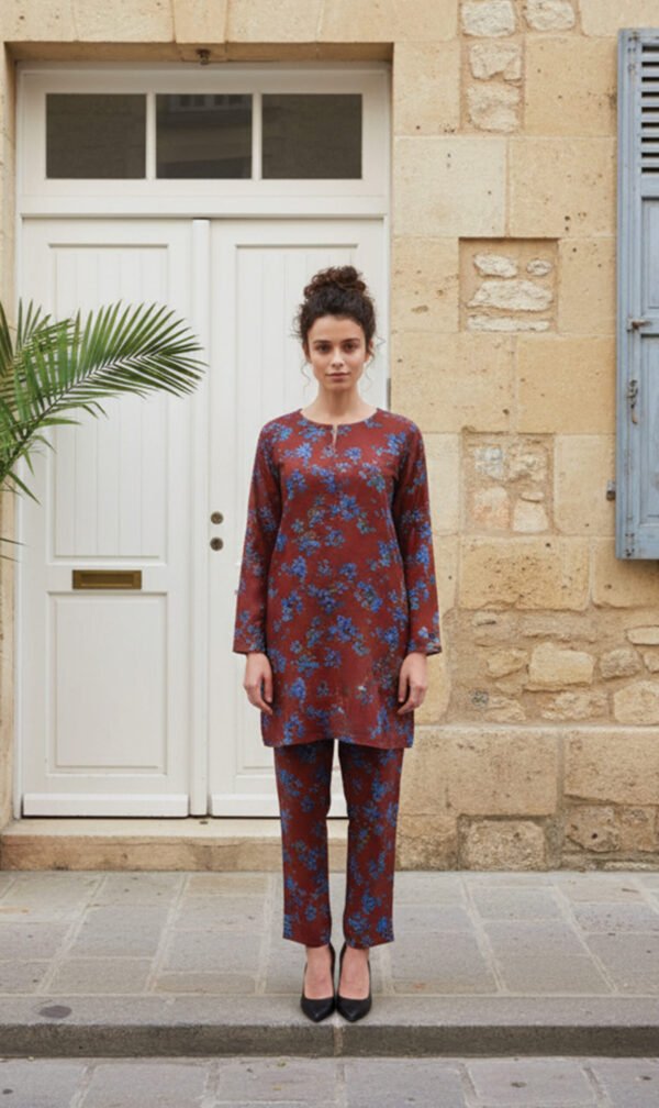 Maroon Floral Printed Kurta Set