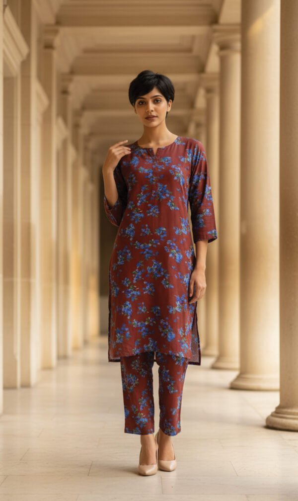 Maroon Floral Printed Kurta Set