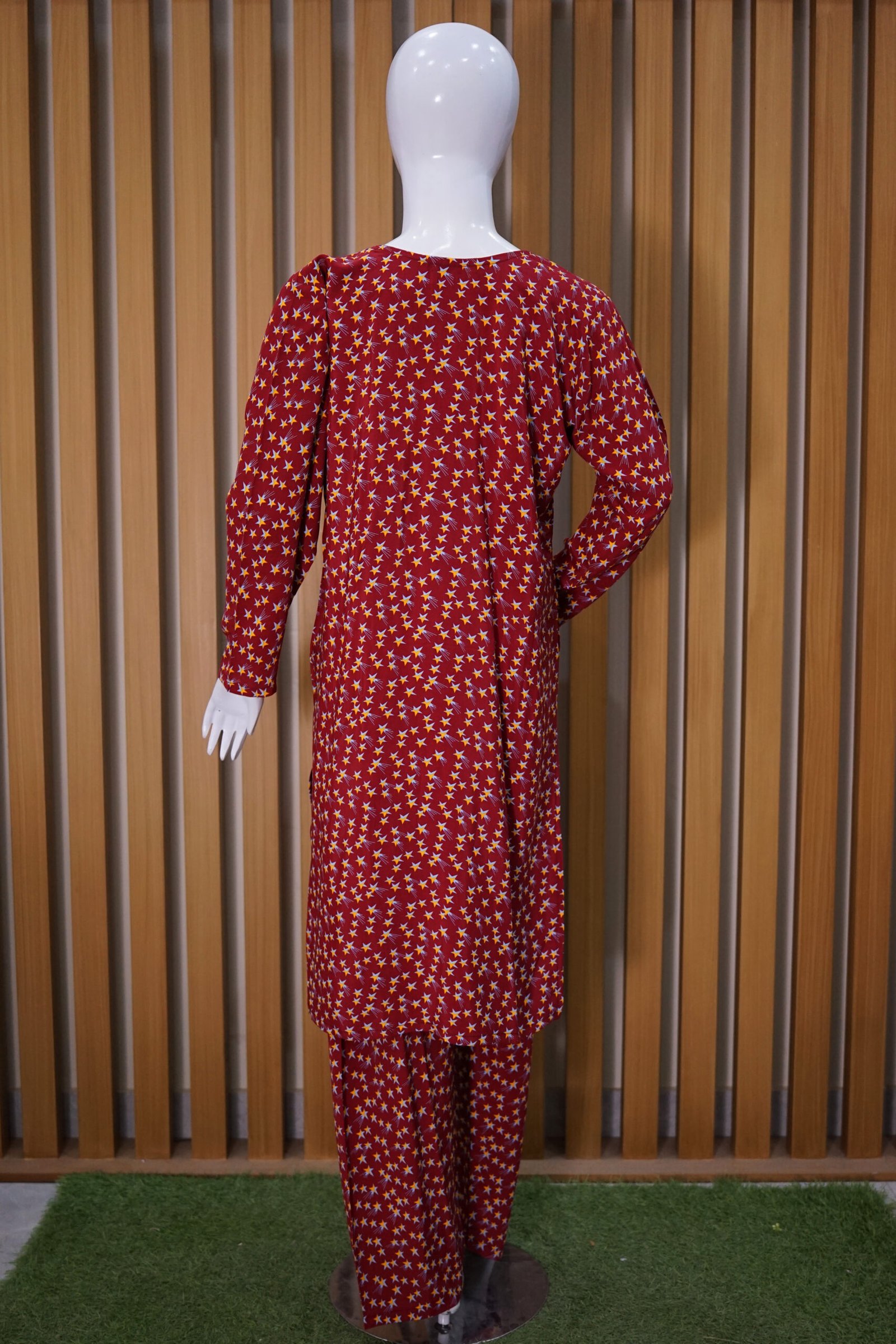 Maroon Star Print Kurta Set