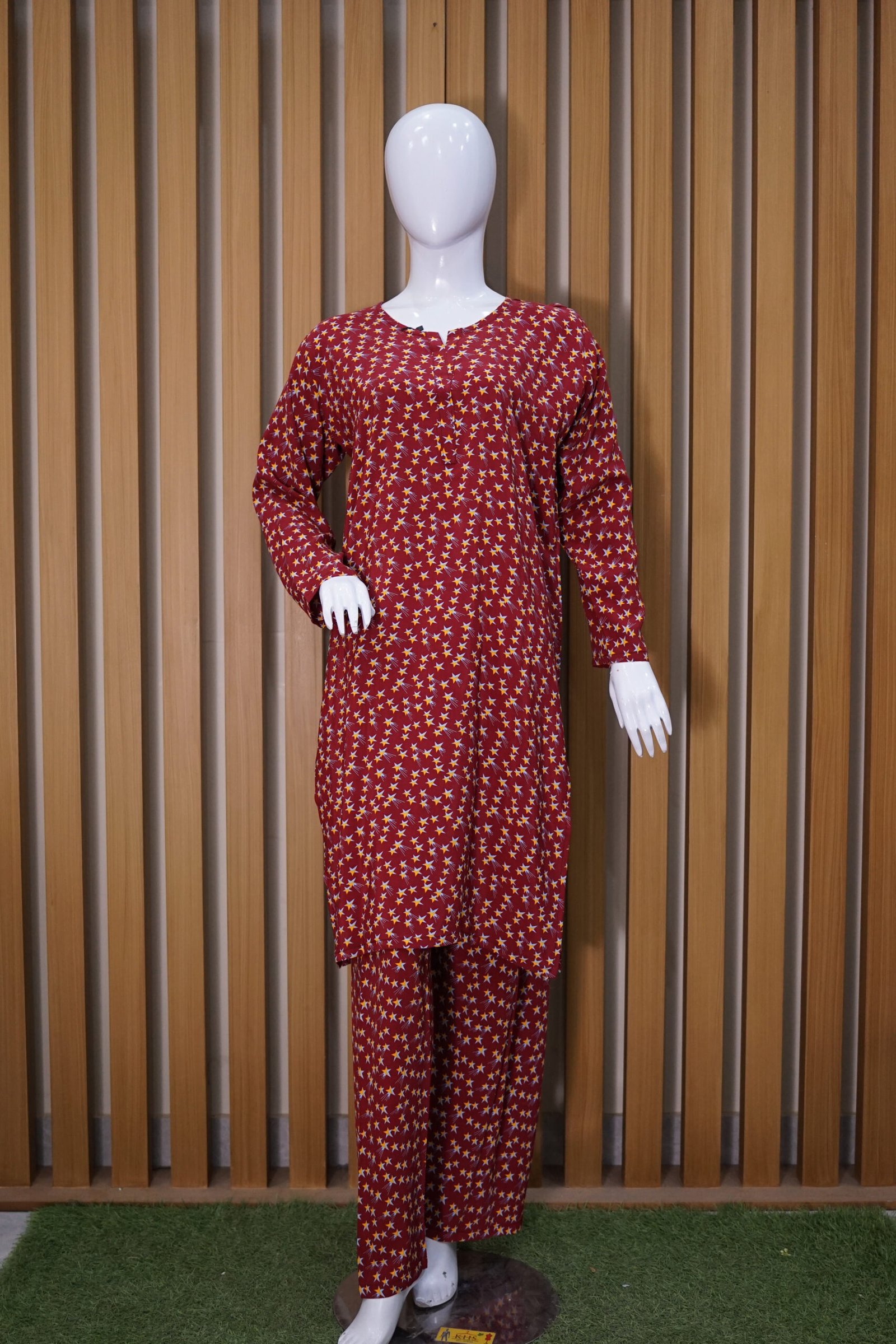 Maroon Star Print Kurta Set