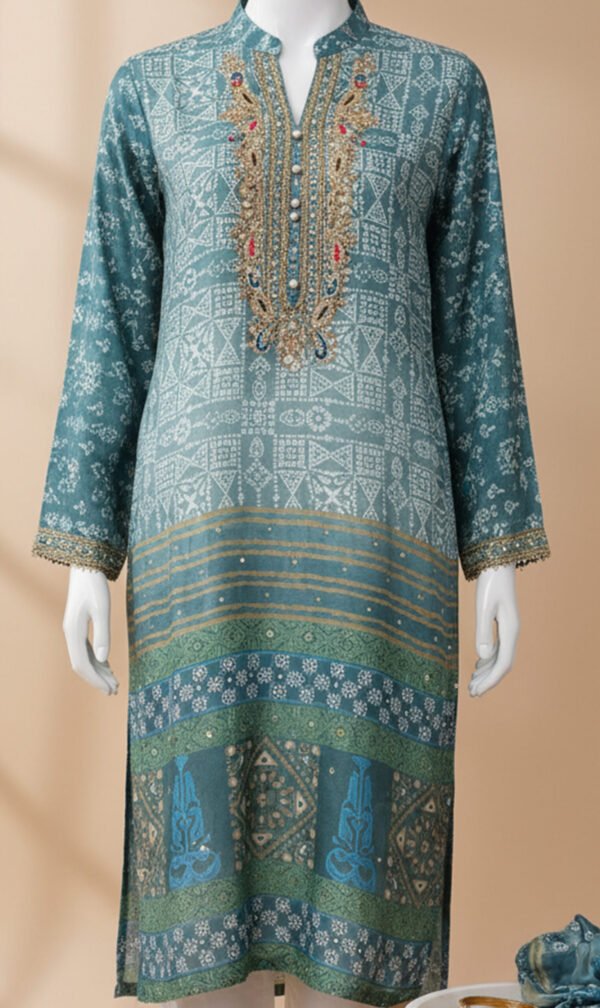 Teal Mosaic Printed Silk Tunic