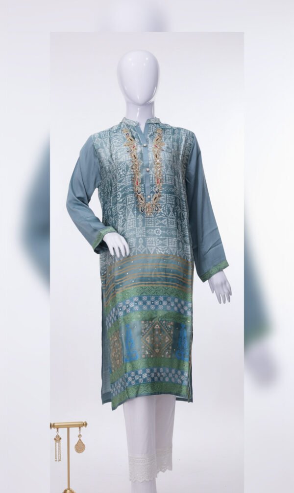 Teal Mosaic Printed Silk Tunic