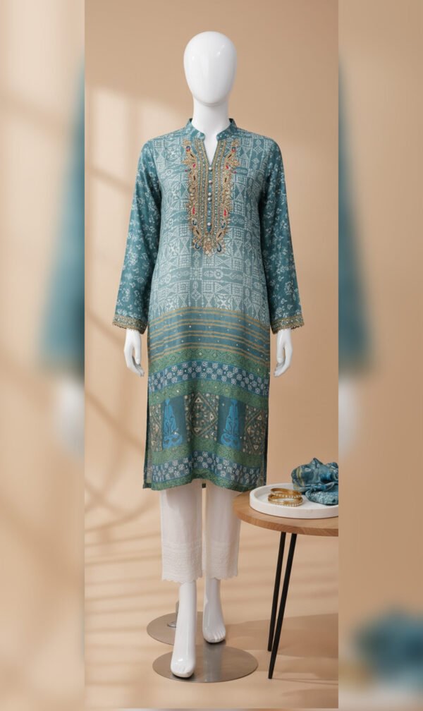 Teal Mosaic Printed Silk Tunic