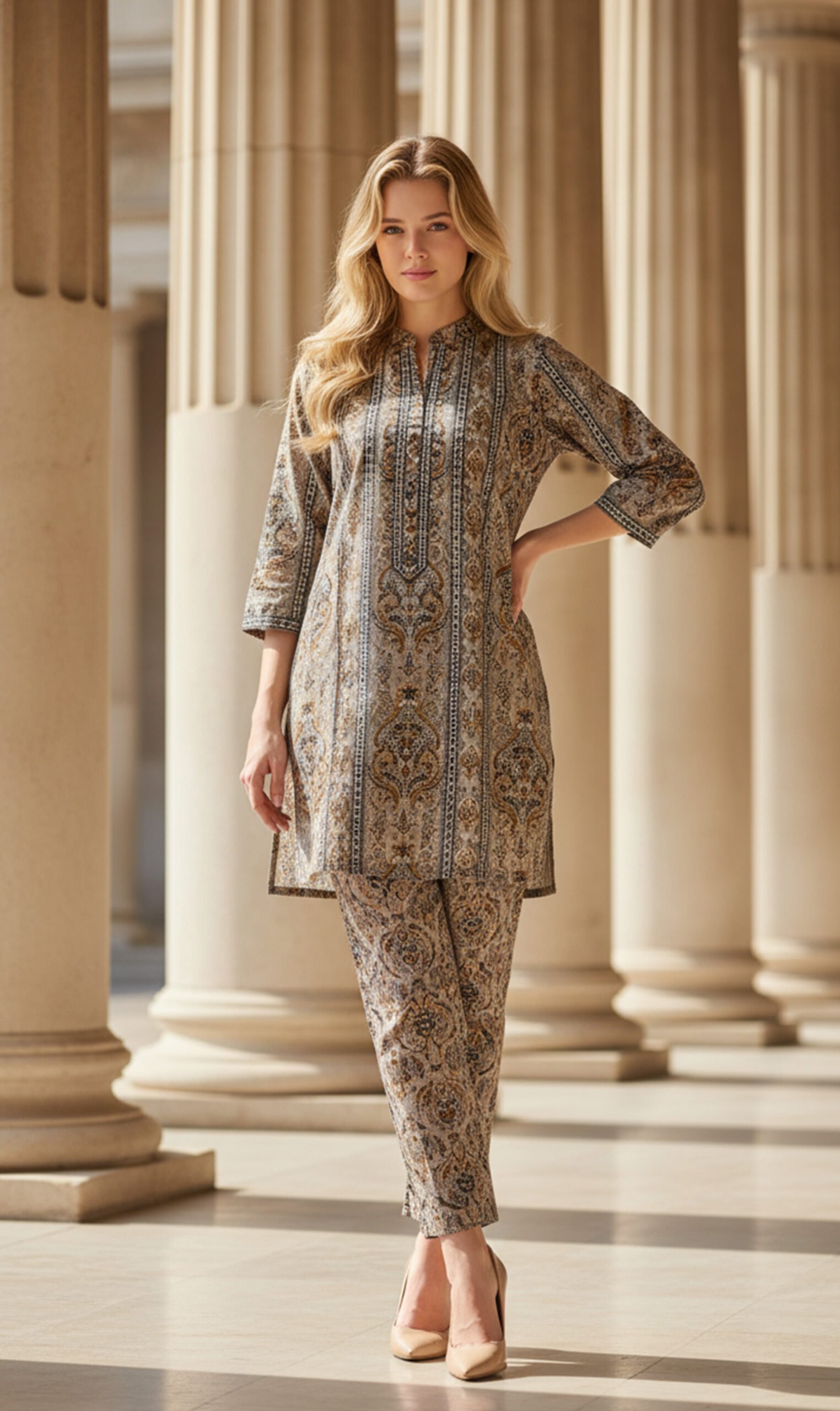Amber Grace Printed Silk Ensemble