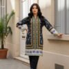 Black Silk Ensemble with Floral Charm and Golden Accents