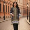 Black Silk Ensemble with Floral Charm and Golden Accents