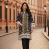 Black Silk Ensemble with Floral Charm and Golden Accents
