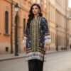 Black Silk Ensemble with Floral Charm and Golden Accents