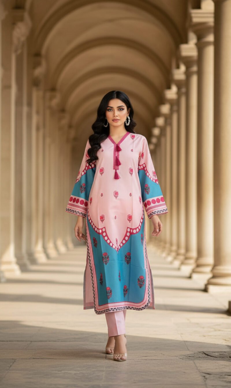 Blush & Teal Floral Silk Ensemble