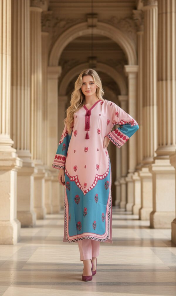Blush & Teal Floral Silk Ensemble