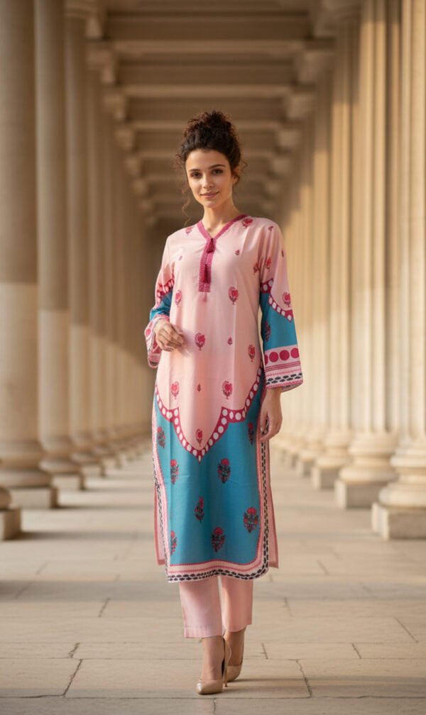 Blush & Teal Floral Silk Ensemble