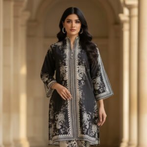 Elegant Noir Floral Silk Ensemble