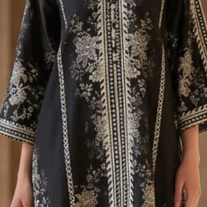 Elegant Noir Floral Silk Ensemble
