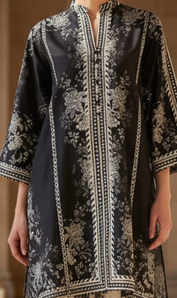 Elegant Noir Floral Silk Ensemble